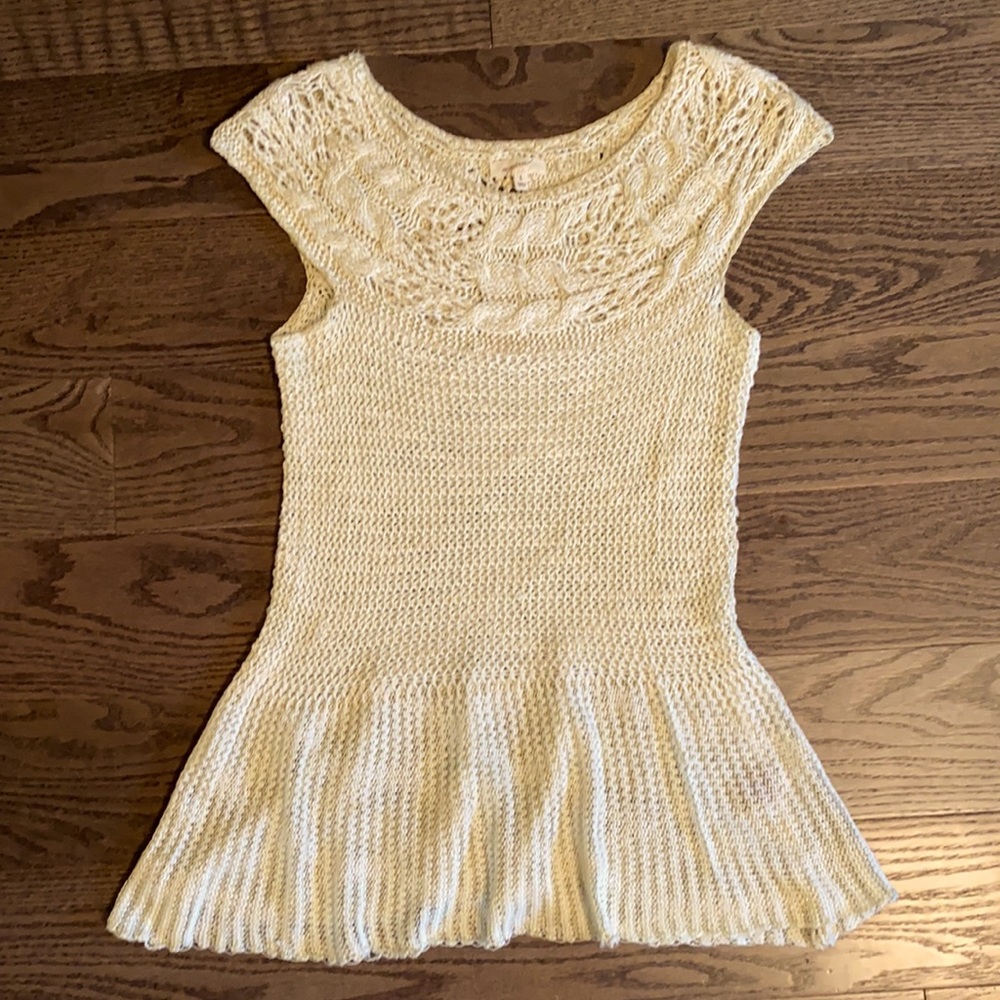MYSTREE cream woven sleeveless peplum sweater.  Large.